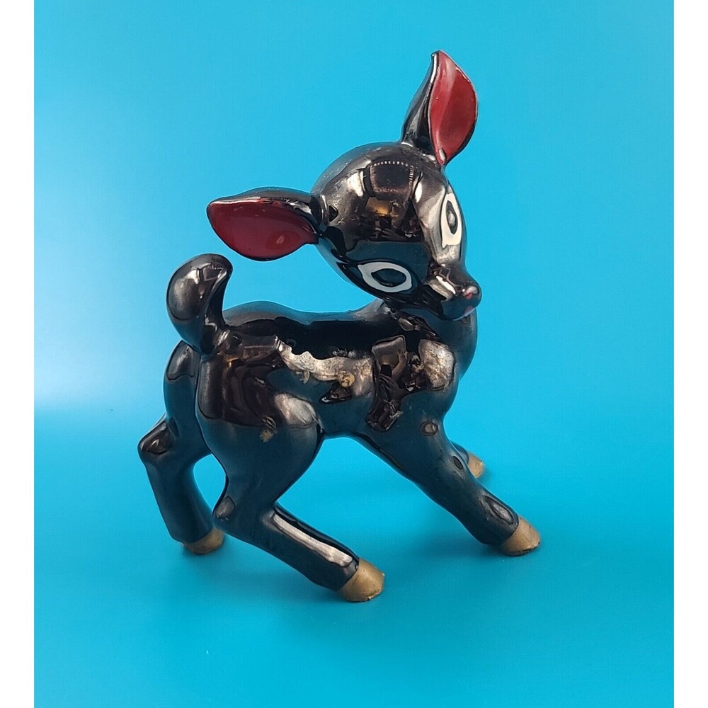 Enesco Japan Black Deer Gold Accents Vintage MCM